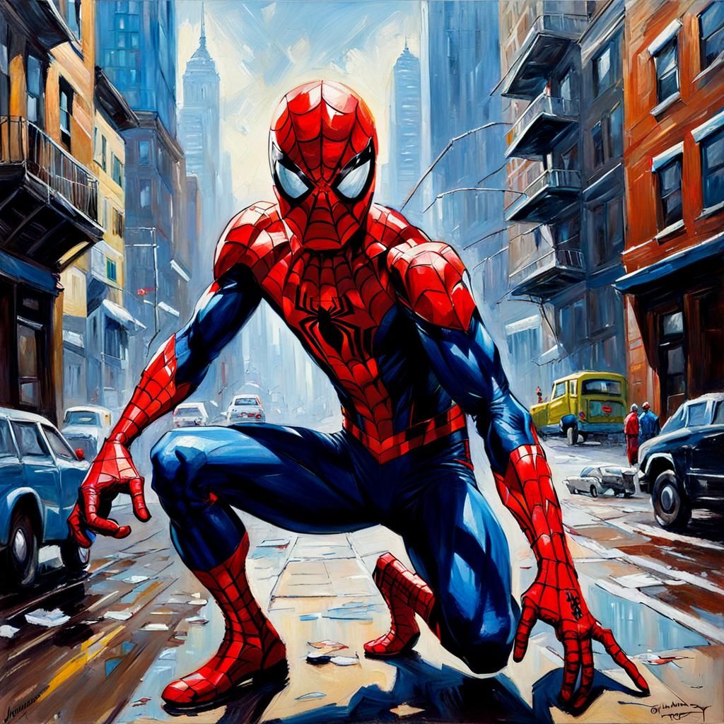 Spiderman in a Bold Oil Painting