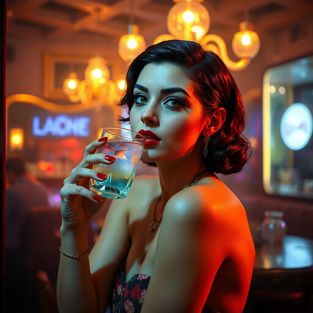 Glamorous Flapper in Art Deco Speakeasy Photograph