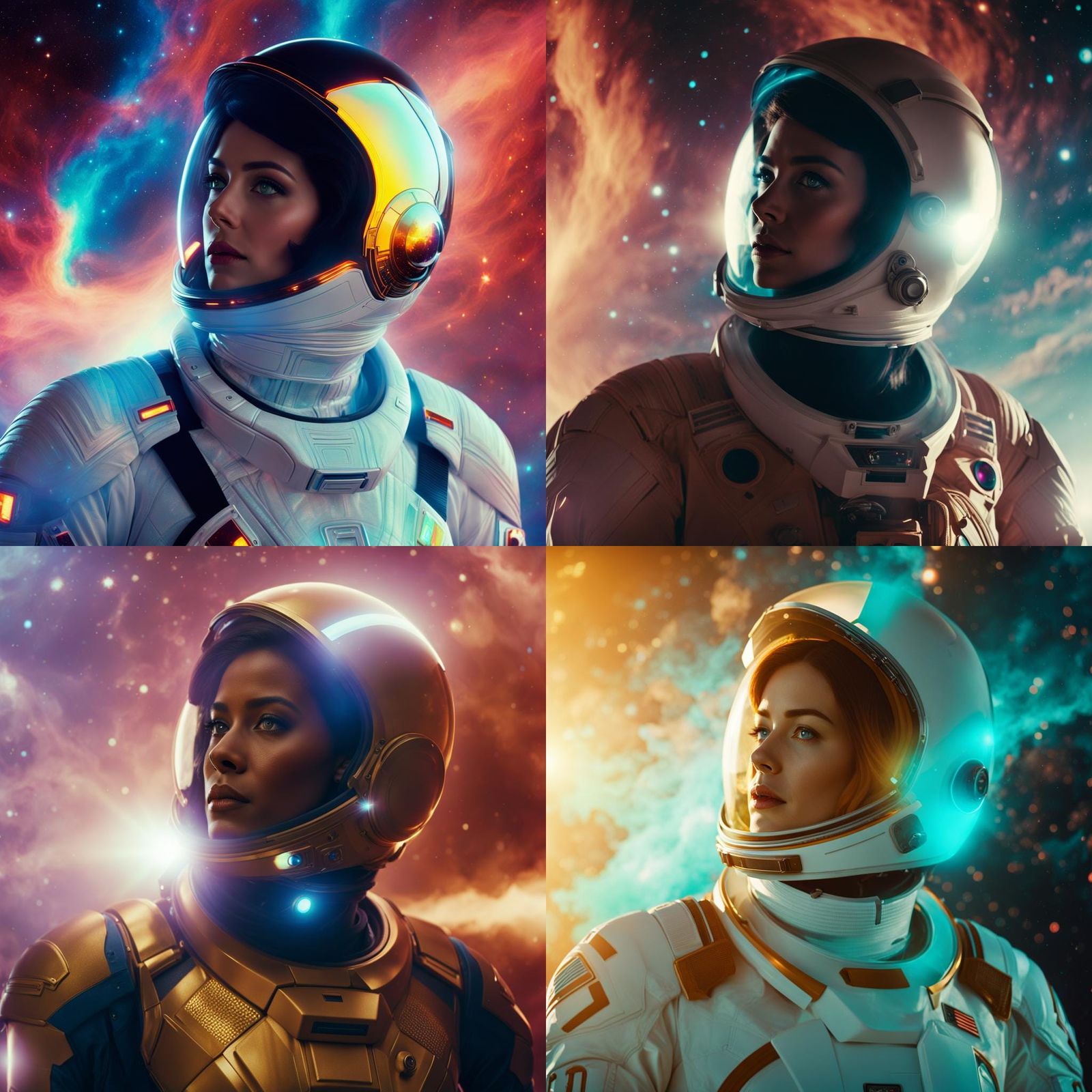 Confident Astronaut Woman in a Nebula
