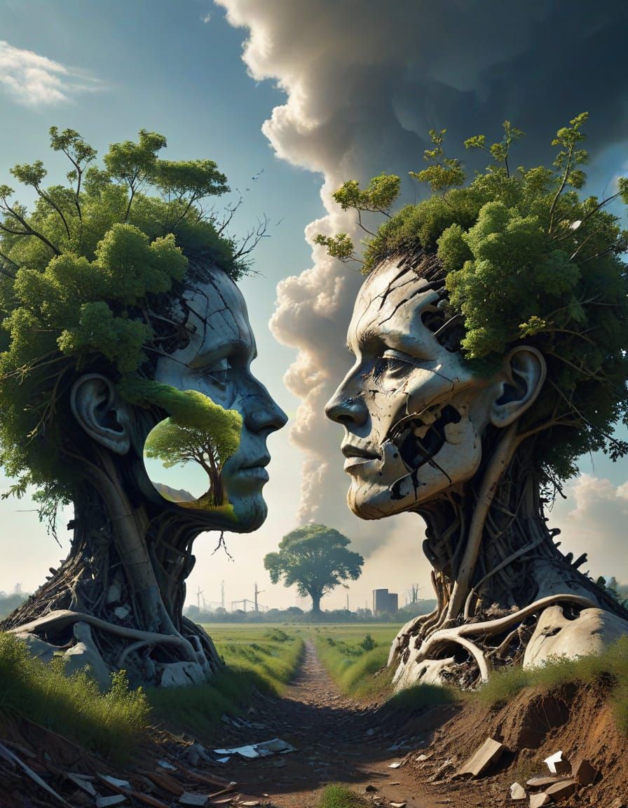 Surreal Tree Portrait Divided Between Desolate Dystopia and ...