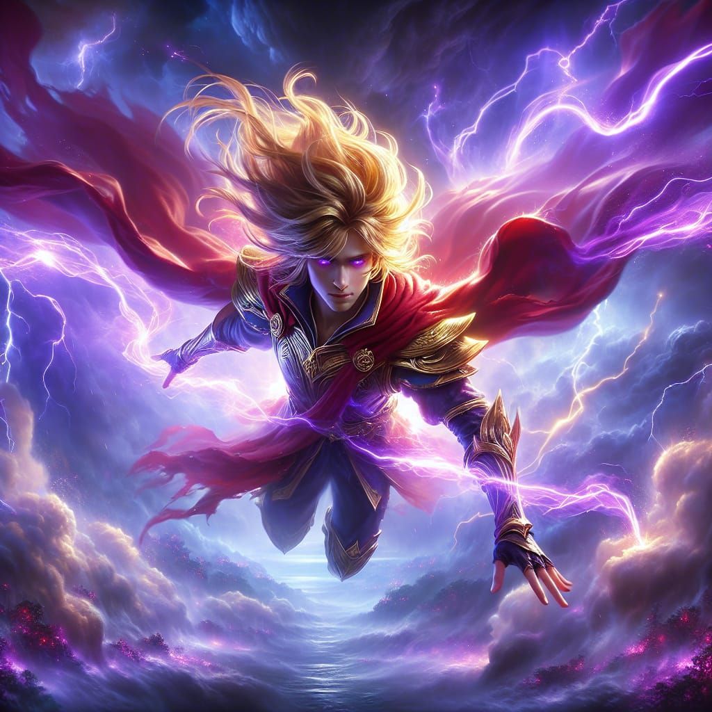 Ethereal Teenage Elf Soars Through Turbulent Fantasy Storm