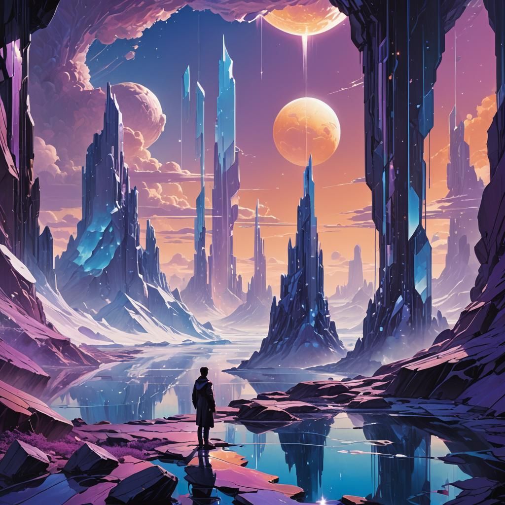 Crystalline Sea: Fantasy Landscape in Art Deco Style