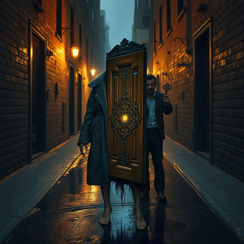 Possessed Woman with Glowing Doorway in Chest