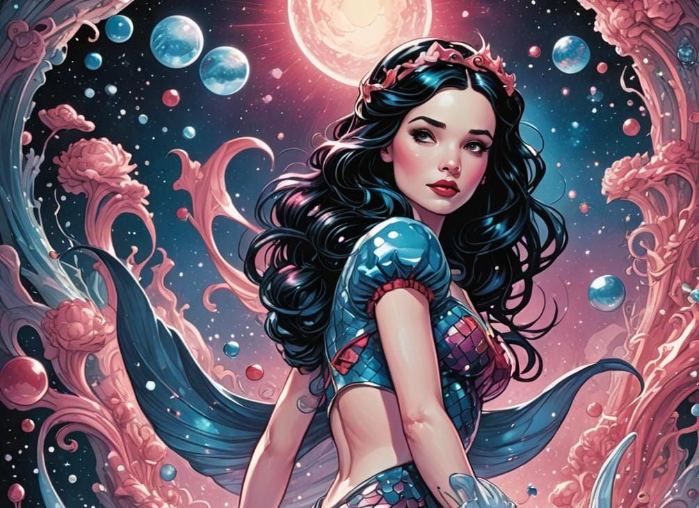 Snow White Space Mermaid in Comic Book Style