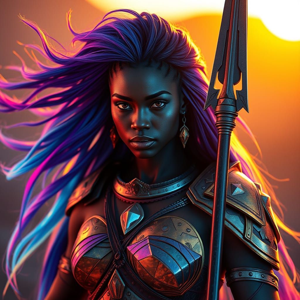 Muscular African American Warrior in Crystal Armor