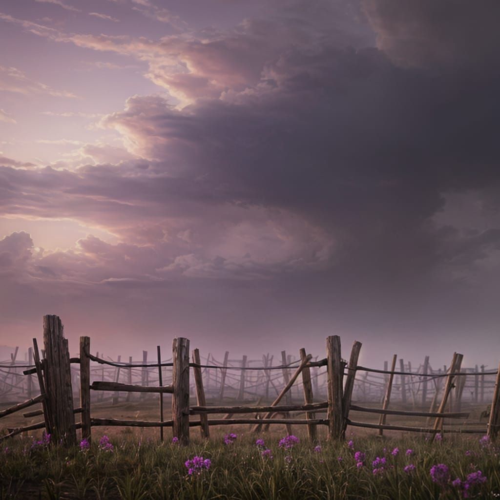 Prairie Ghosts Under Purple Sky: Dark Fantasy Art