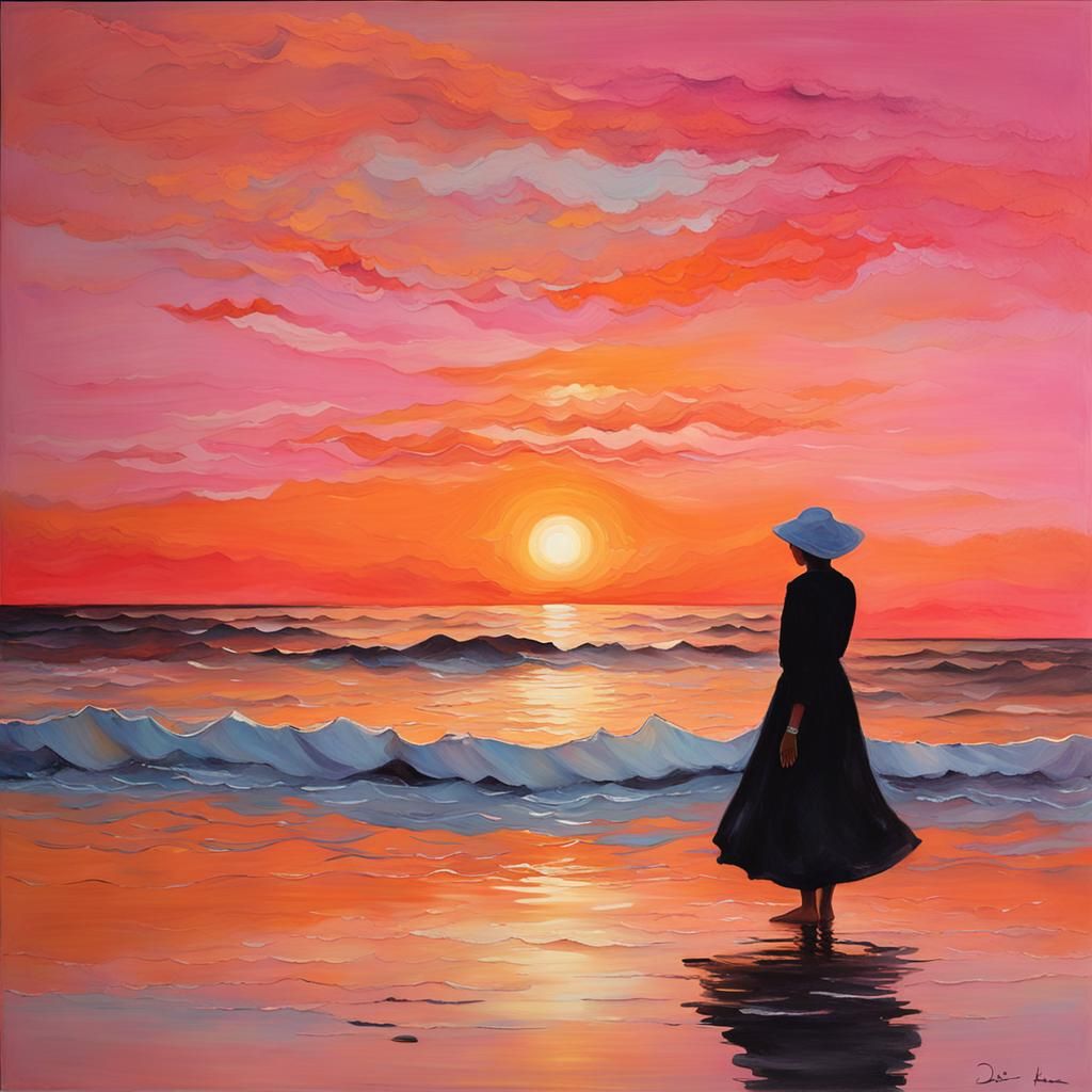 A beach sunset with golden hues reflecting on calm waters.