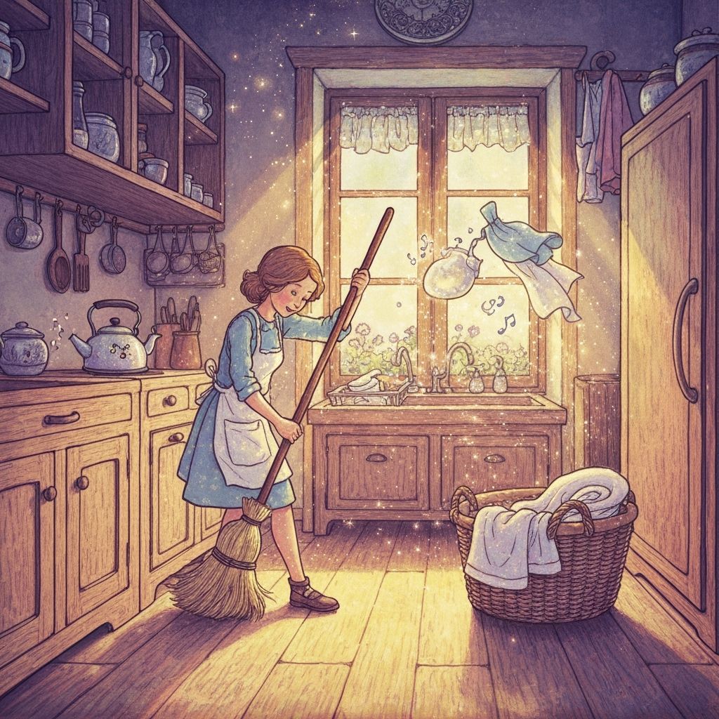 Whimsical Magic Chores in Cozy Cottage Kitchen