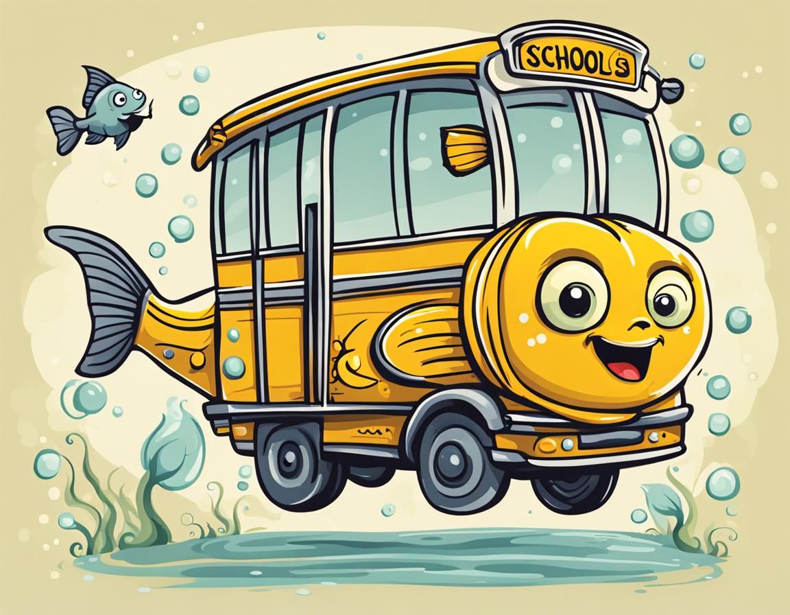 Adorable Cartoon Fish Made From School Bus