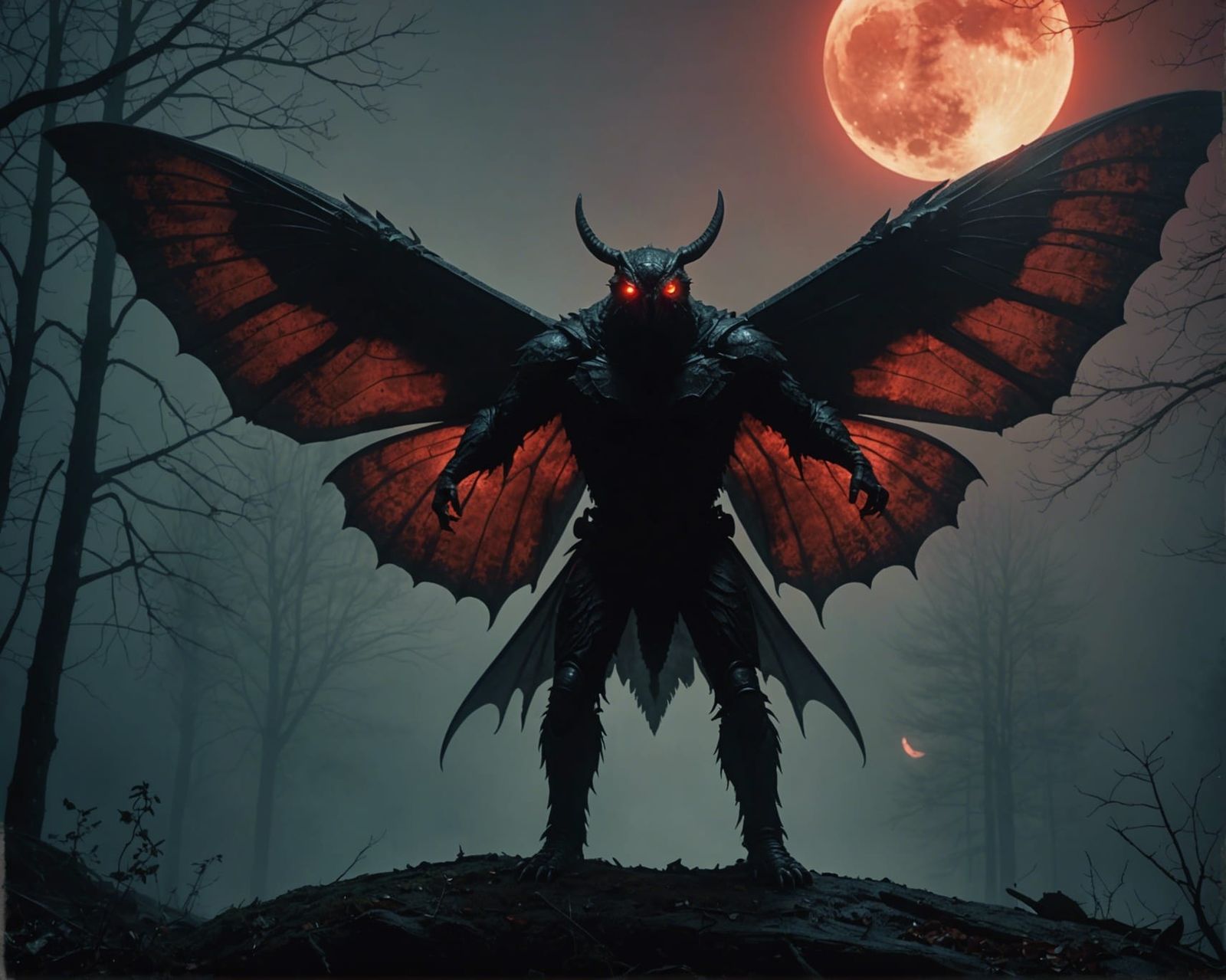 Eerie Mothman Cryptid in Moonlight Fantasy Scene