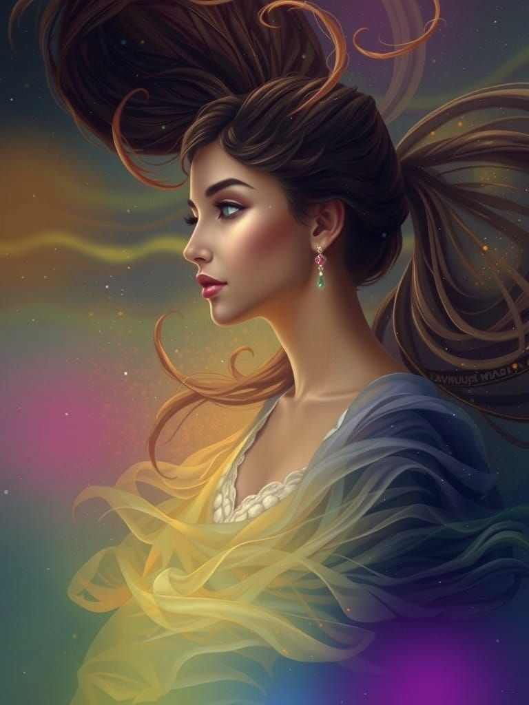 Ethereal Fairy Emerges in Golden Gown, Surrounded by Misty M...