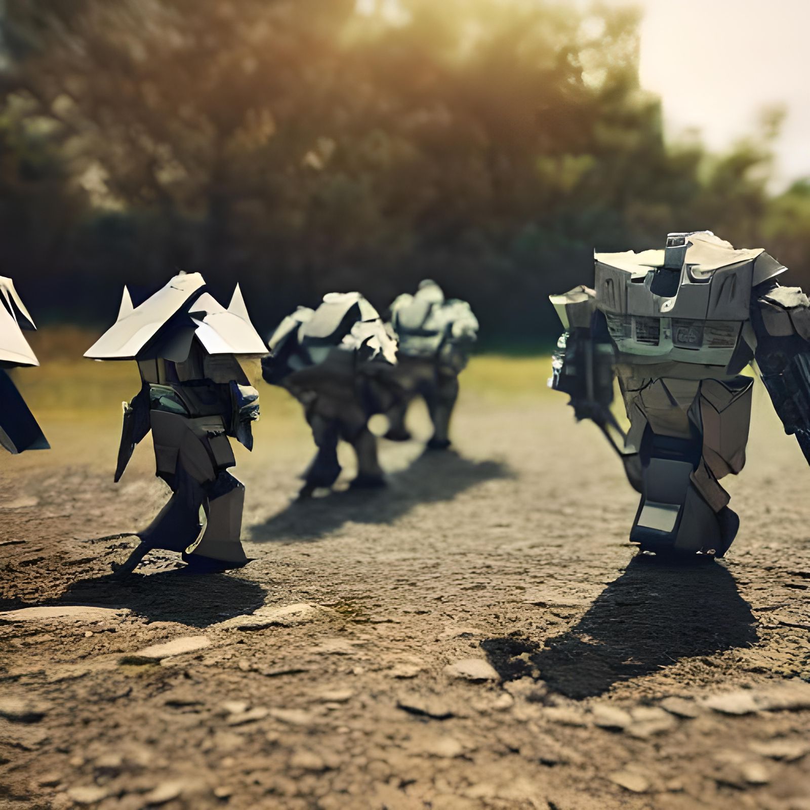 Origami Mech Warriors on Battlefield in 8K
