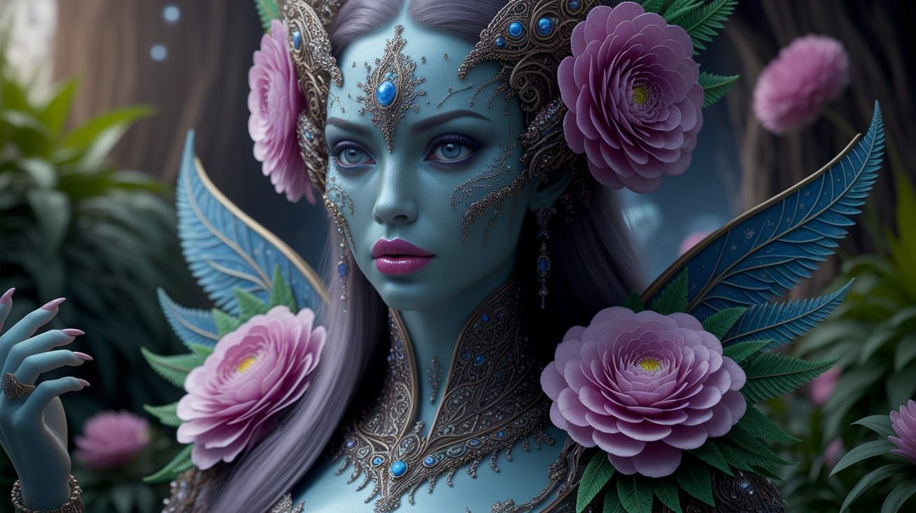 Surreal Goddess in Rainforest Attire, Rendered in 4K