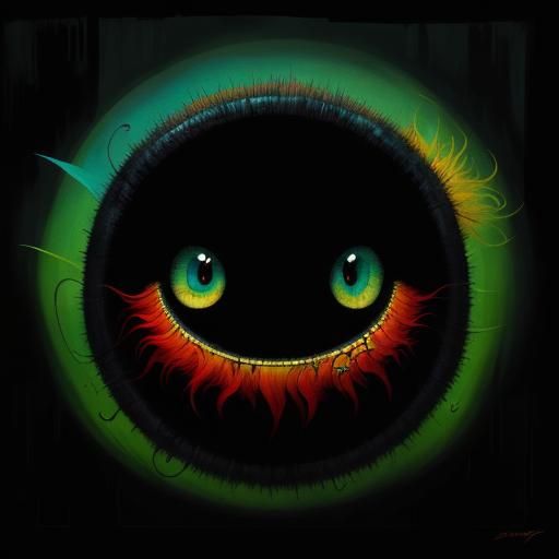 Surrealist Painting of Two Figures with Large Eyes