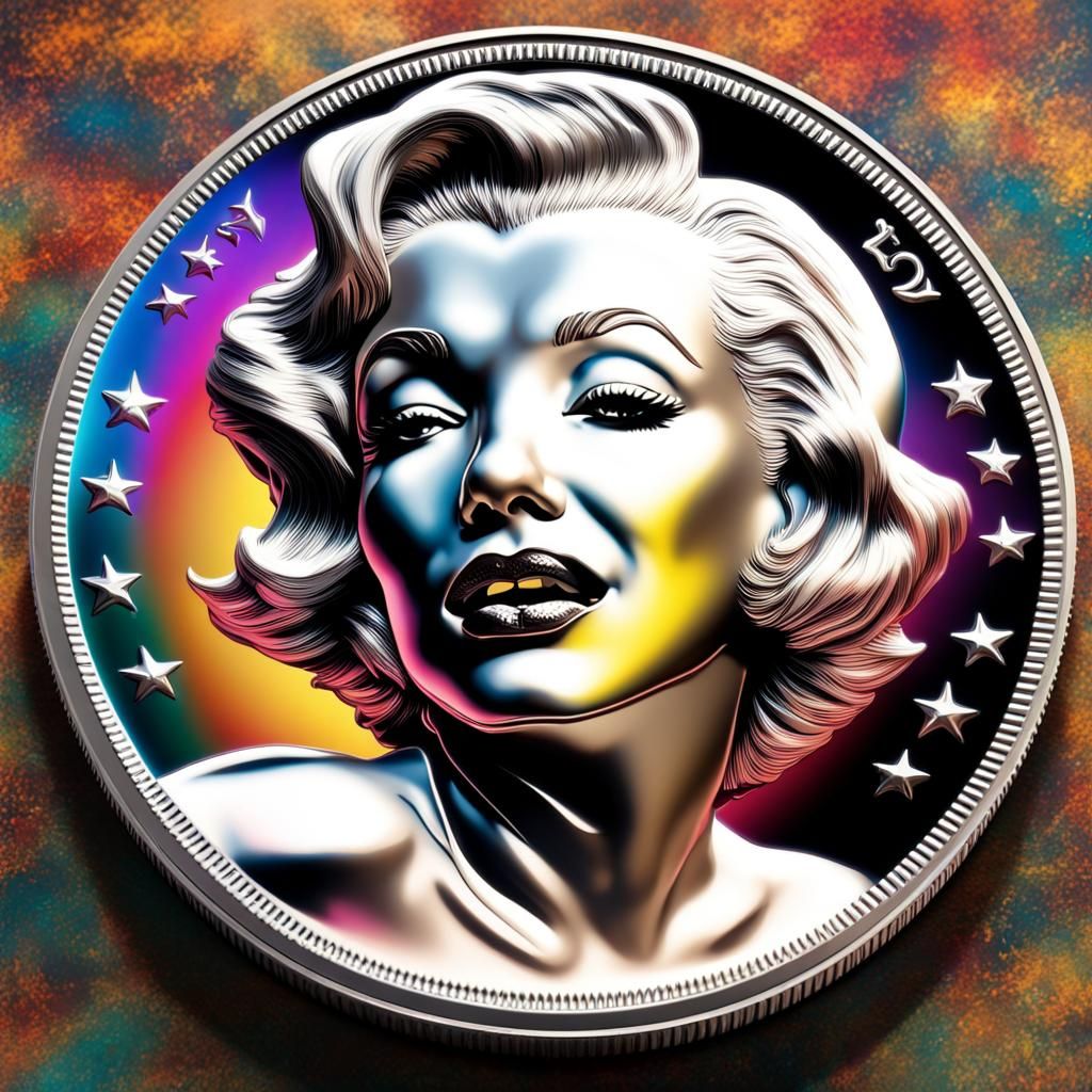 Marilyn Monroe Silver Dollar Coin in Splash Art Style