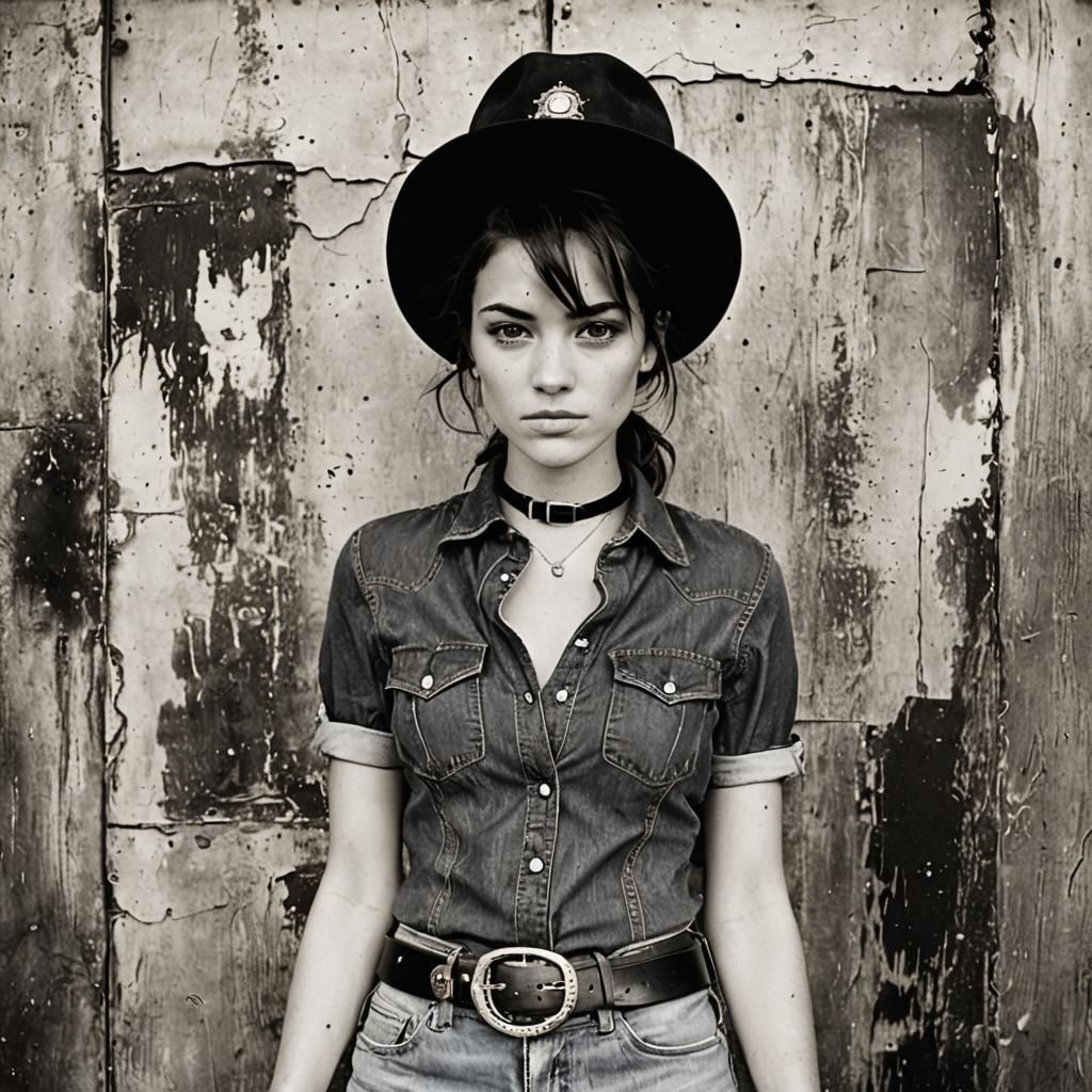 Sepia Portrait of a Young Cowgirl in Dramatic Lighting