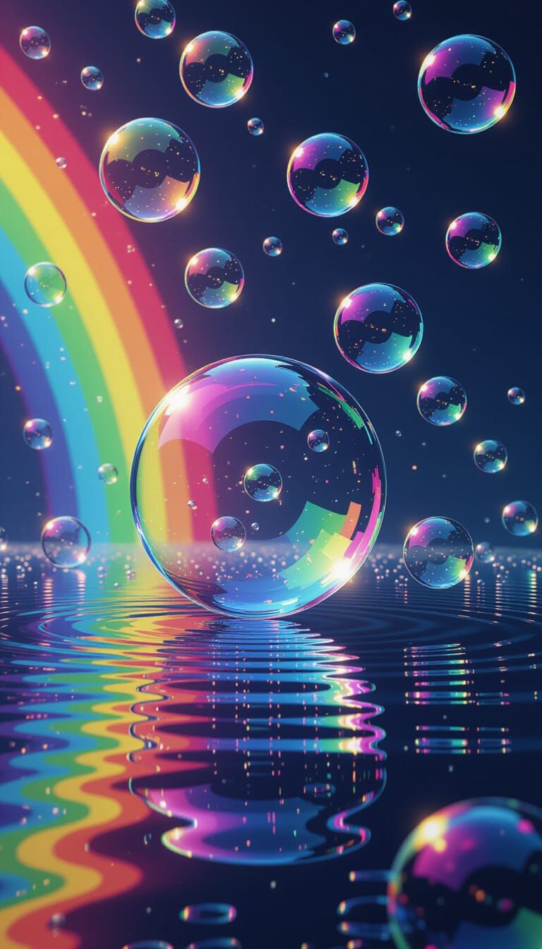 Ethereal Rainbow Bubbles Create Magical Futuristic Moment