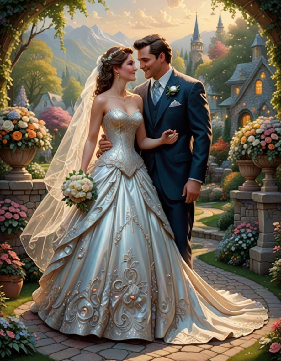 Romantic Wedding Scene in Majolica Style