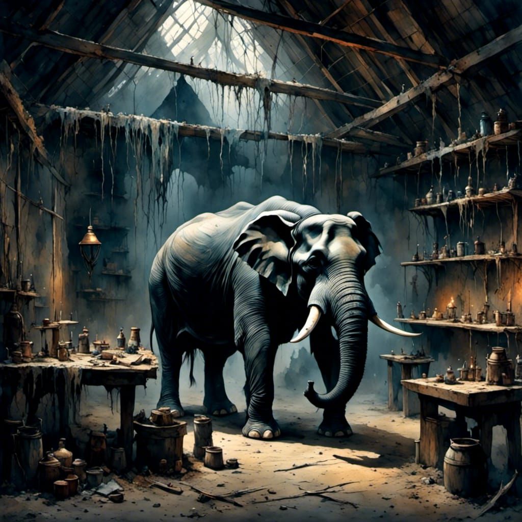 Miniature Black Elephant in Witch's House
