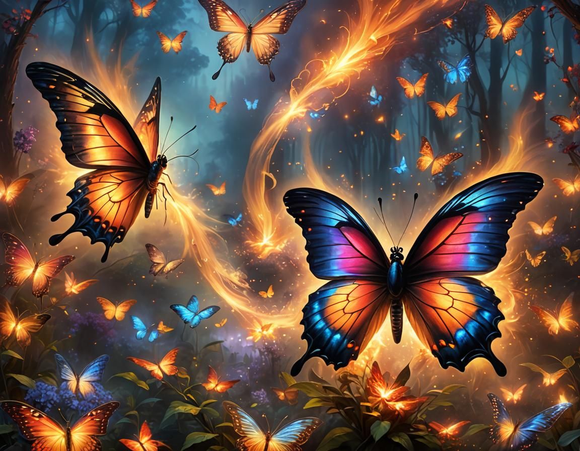 Fiery Butterfly Spreading Light: 3D Concept Art