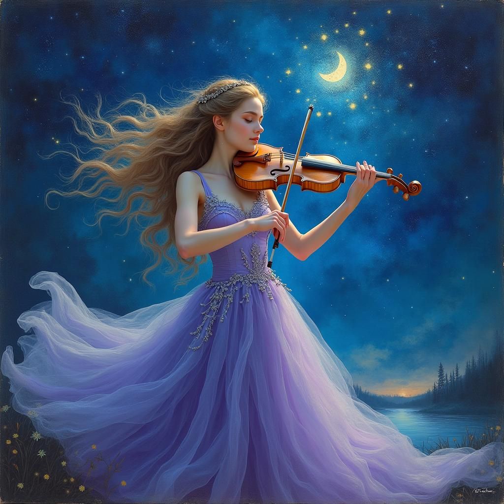 Mystical Concert Under Starry Night in Whimsical Style