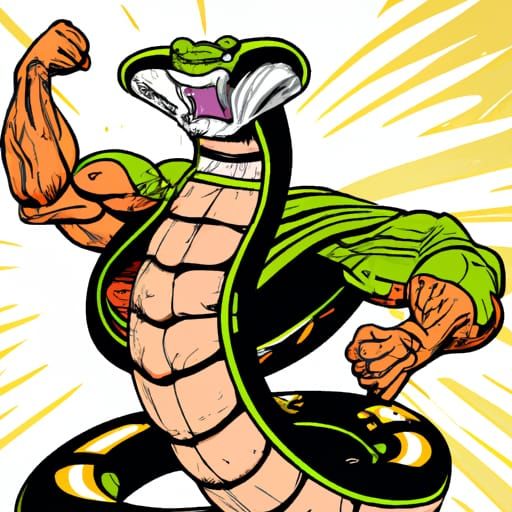 Muscular Snake Flexing: Comic Book Art