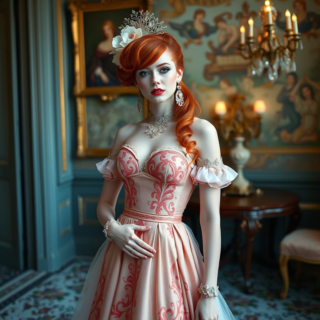 Elegant Redhead Portrait in Surreal Pop Style