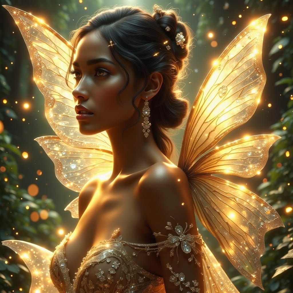 Exquisite Dark Skinned Art Nouveau Fairy in Hyperrealistic D...