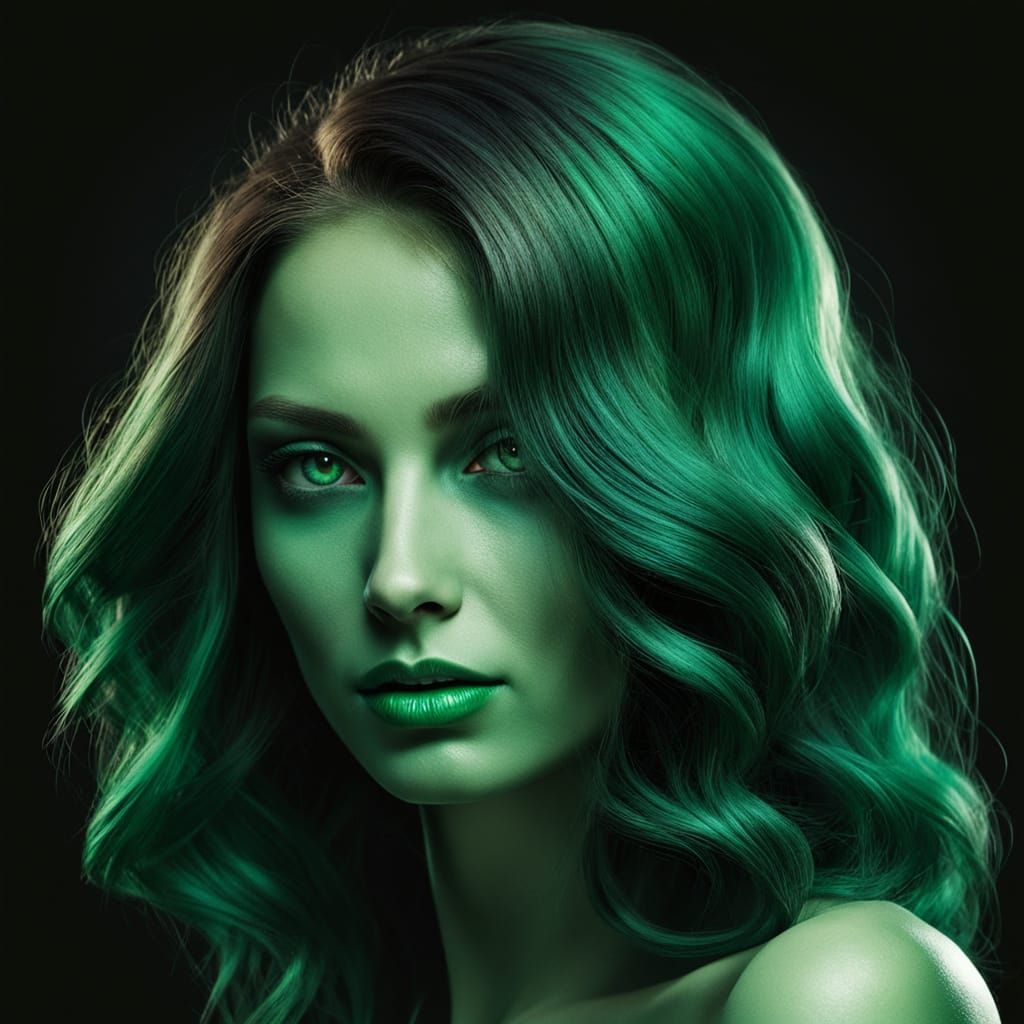Mystical Woman in an Ethereal Green Glow