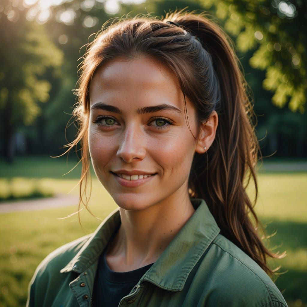 Authentic Portrait of a Woman with Ponytail