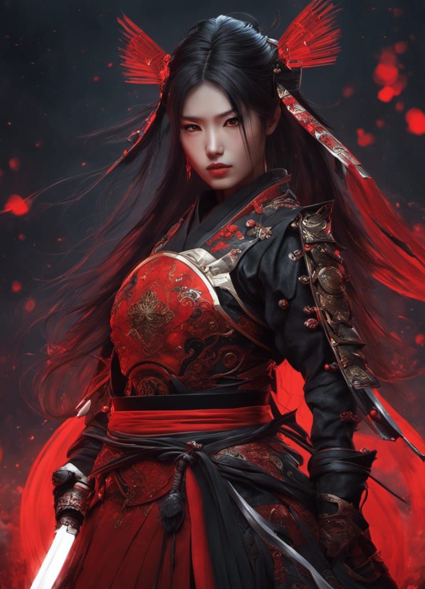 Young Woman Samurai Warrior in Fantasy Armor