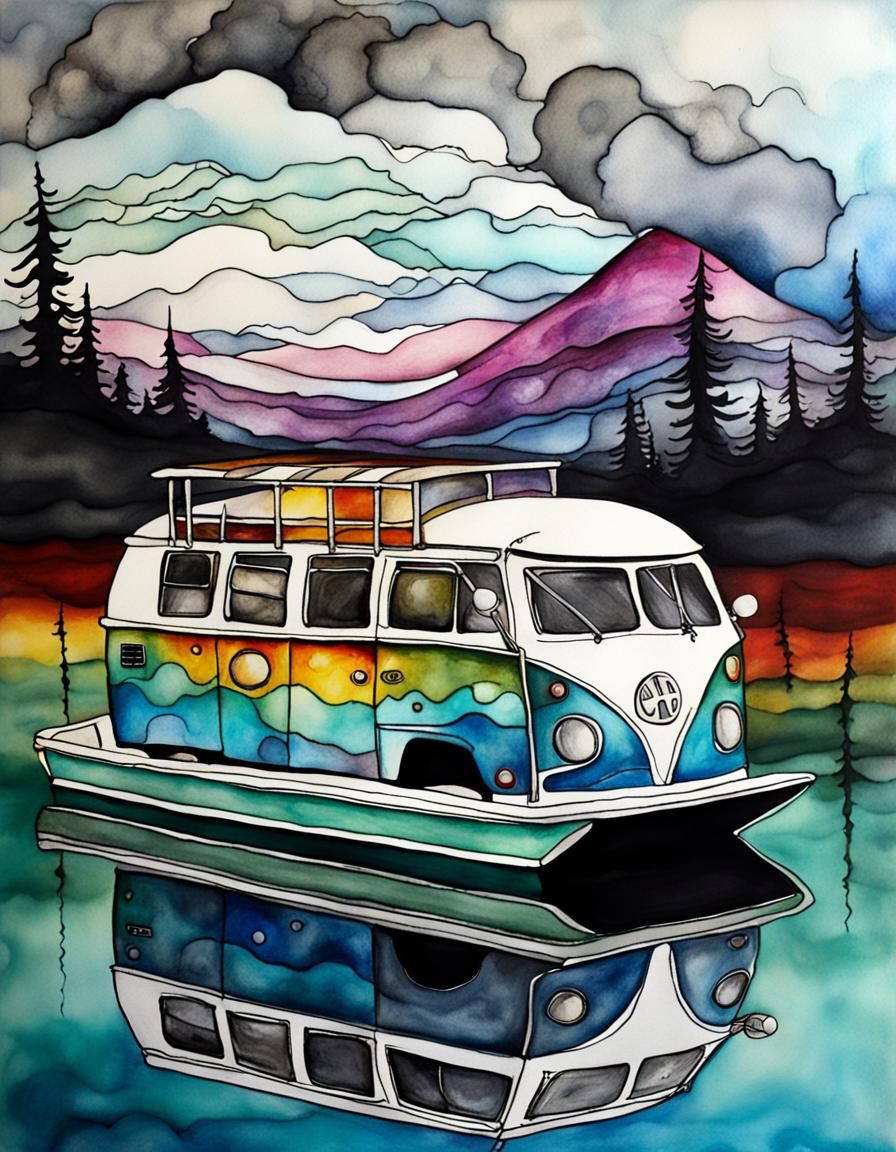 Surreal Floating Campervan Fantasy Art