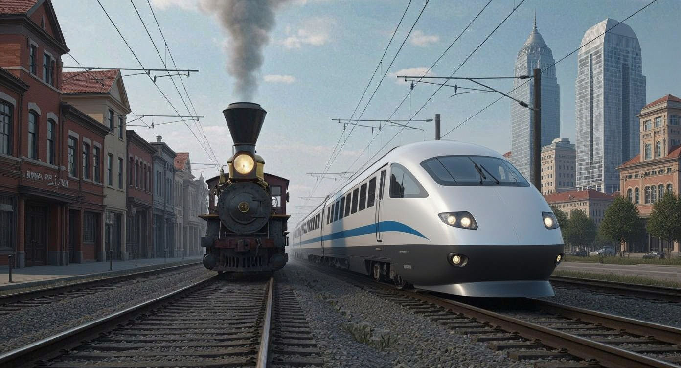 Two Time Periods Meet on a Railway