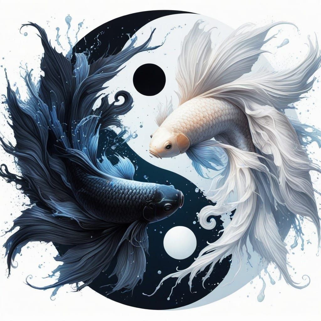 Surreal Yin Yang Koi in Harmony
