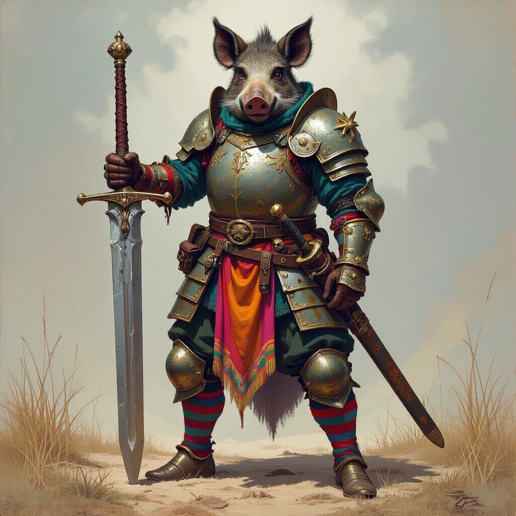 Boar-Human Hybrid as Landsknecht Warrior in Fantasy Art Styl...