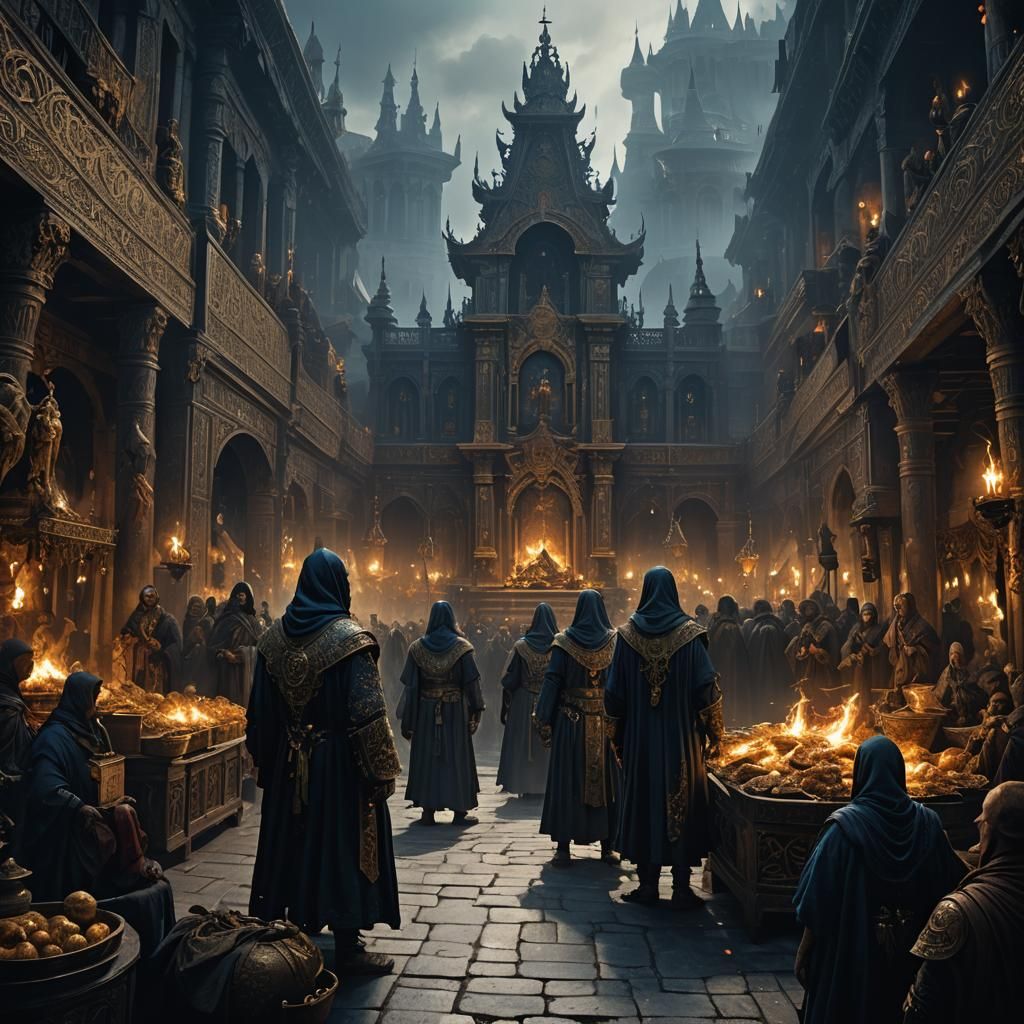 Dark Fantasy Slavers in Mystical Marketplace Concept Art