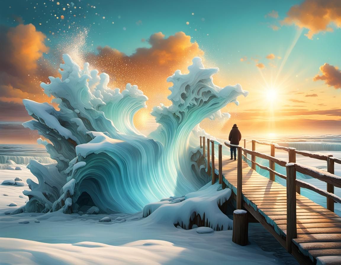 Snowy Winter Seascape with Golden Light