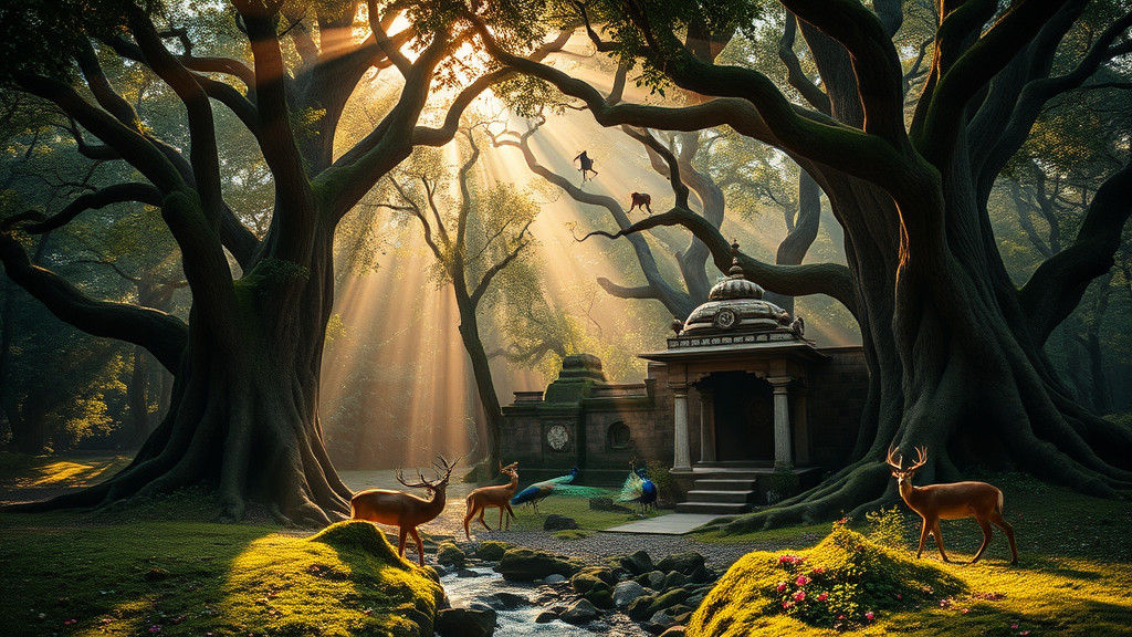 Mystical Forest Realm with Ancient Shrine