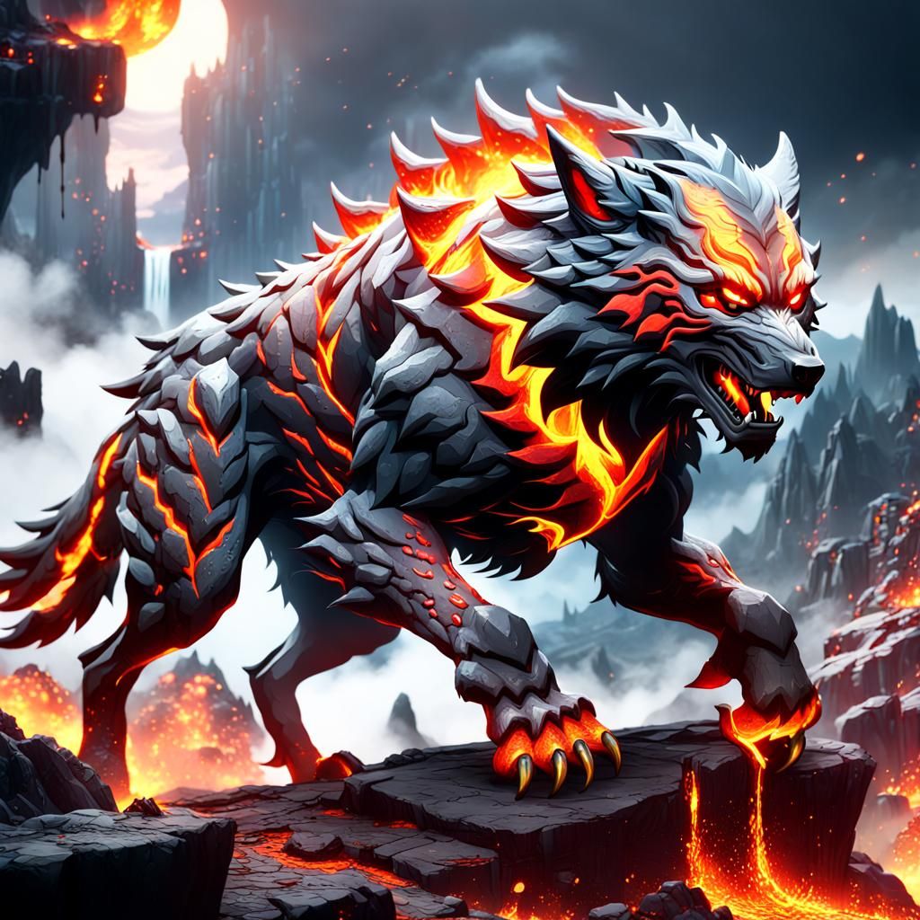 Magma Wolf Fantasy Concept Art in 8K