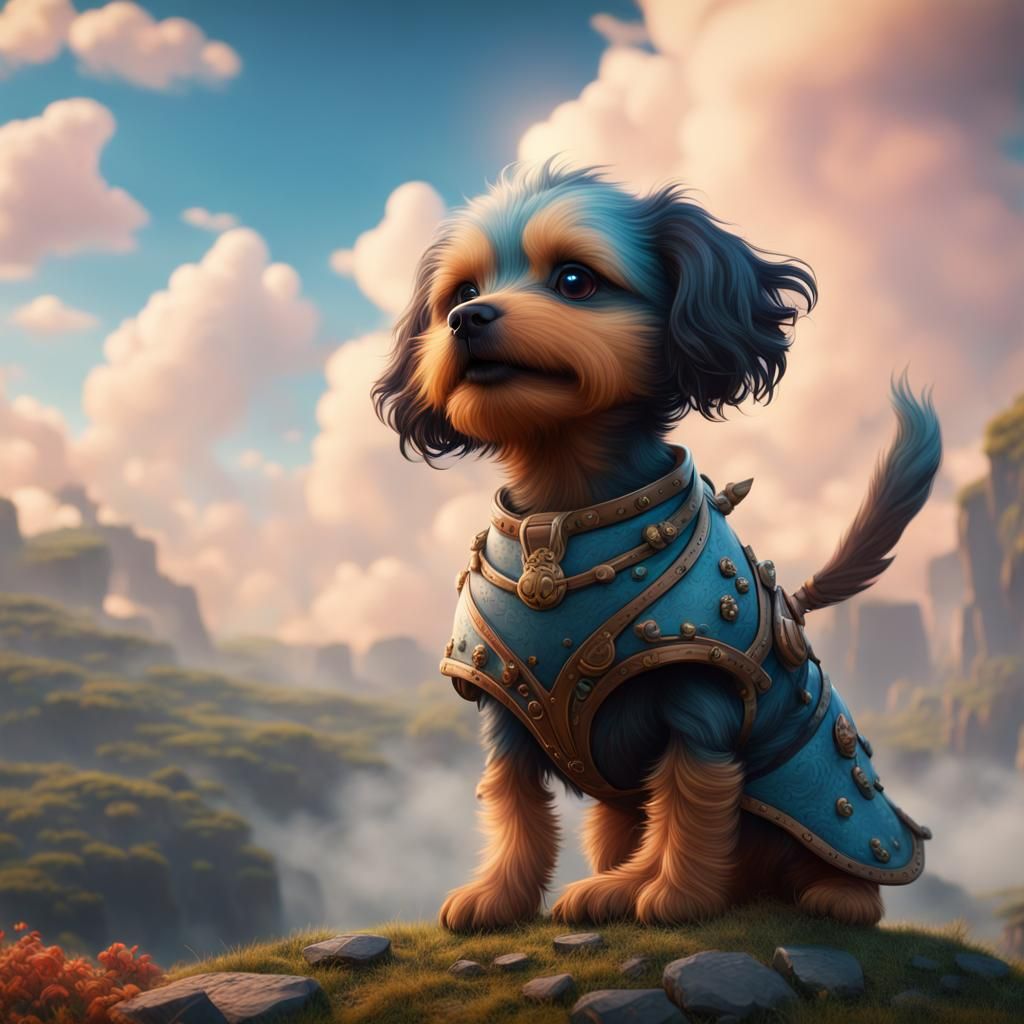 Cute Dog Sitting in Sky, Detailed Digital Art