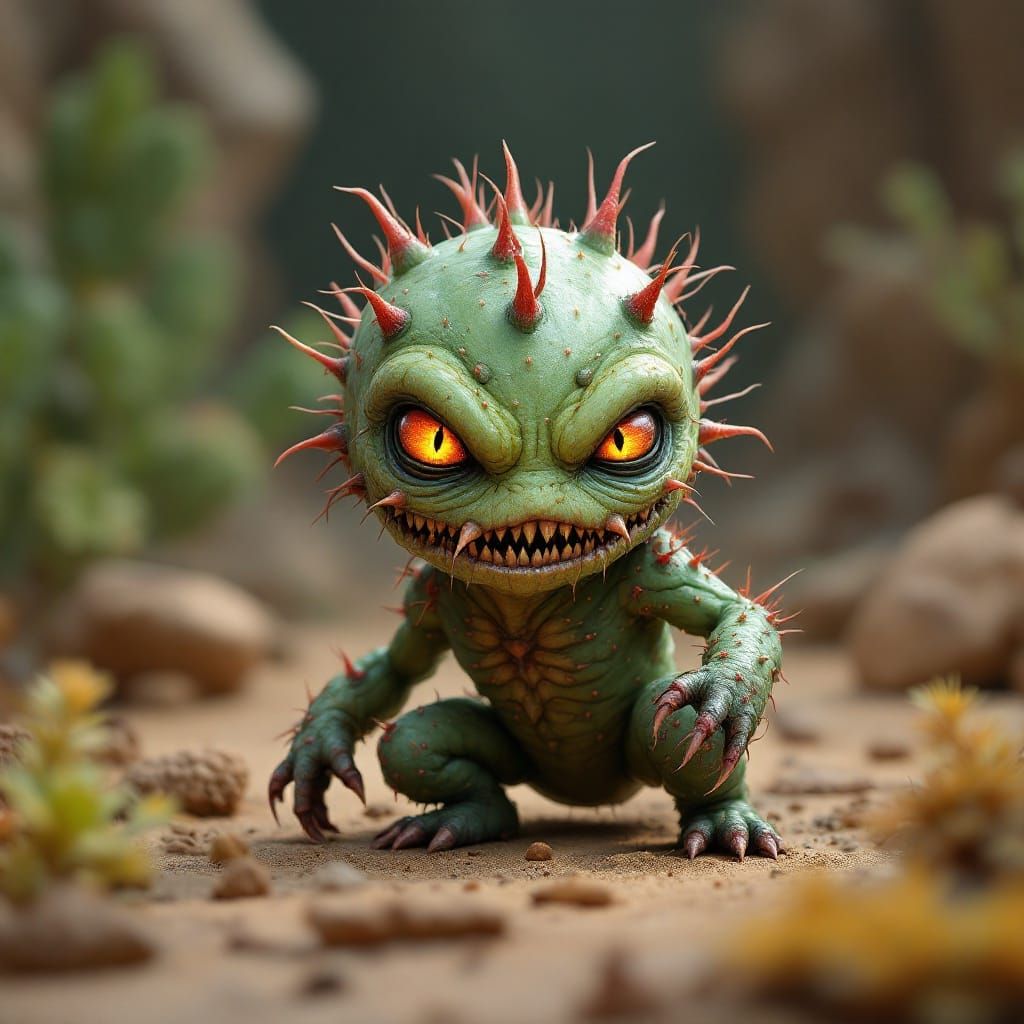 Cyberpunk Cactus Monster in Fantasy Concept Art Style