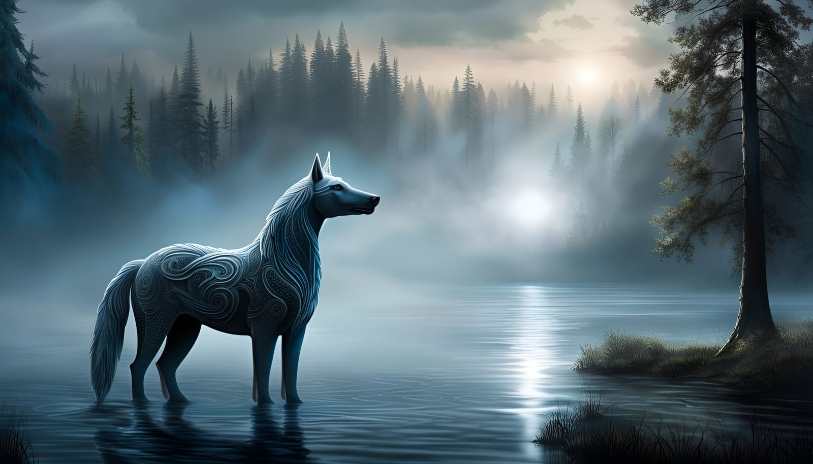 Hyperdetailed Water Kelpie with Sinister Forest