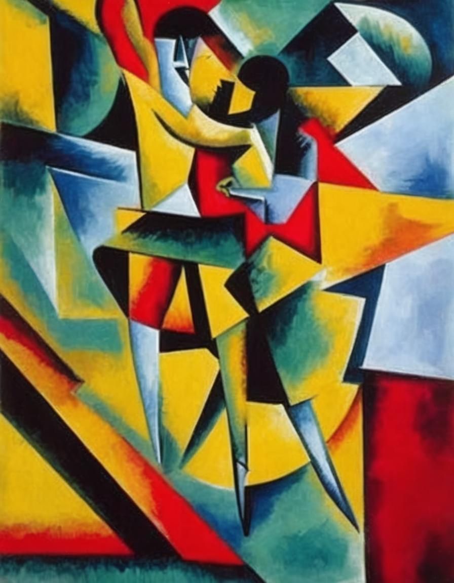 Cubist Tango Dancer in Dynamic Action