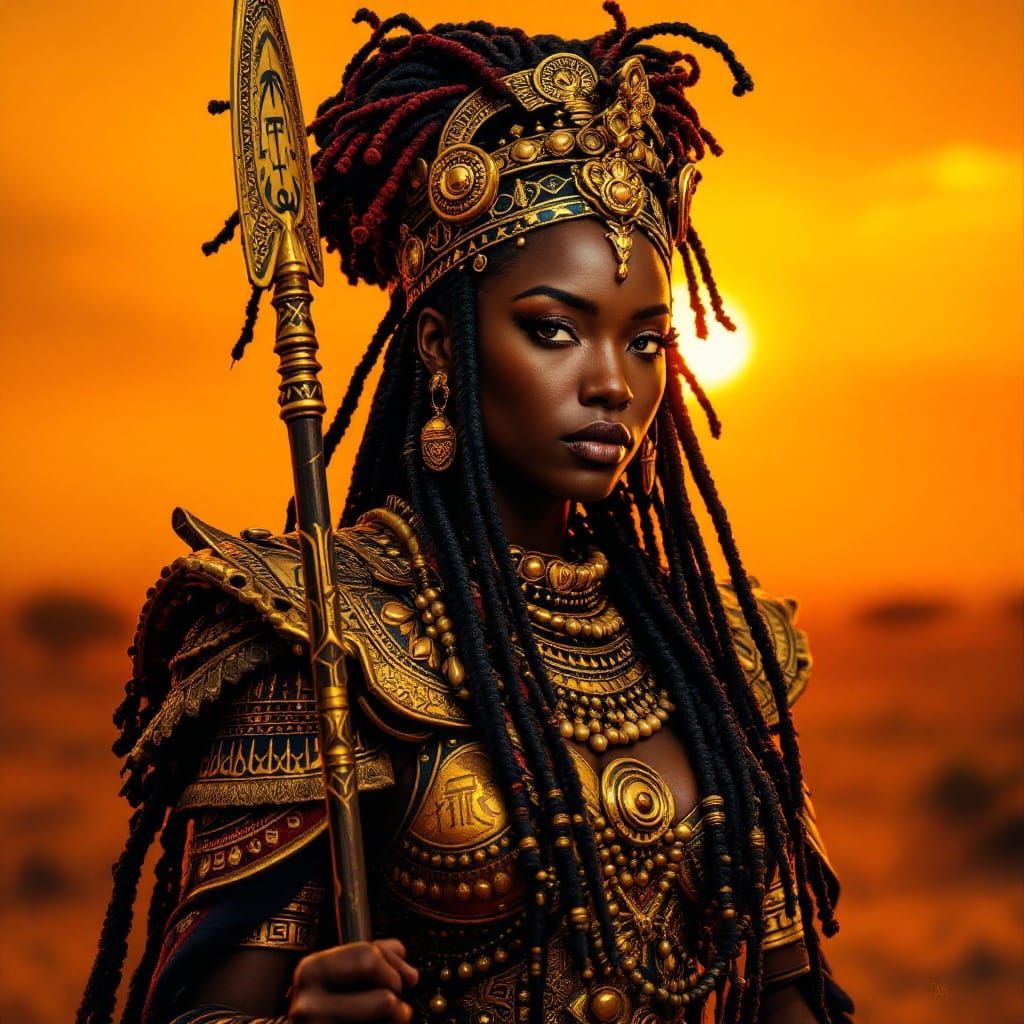African Warrior Queen in Golden Splendor