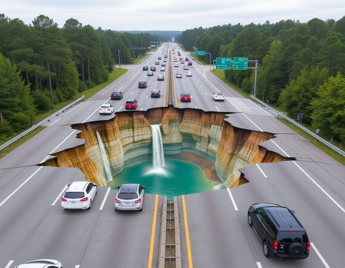 Ethereal Fantasy Sinkhole Appears on Highway