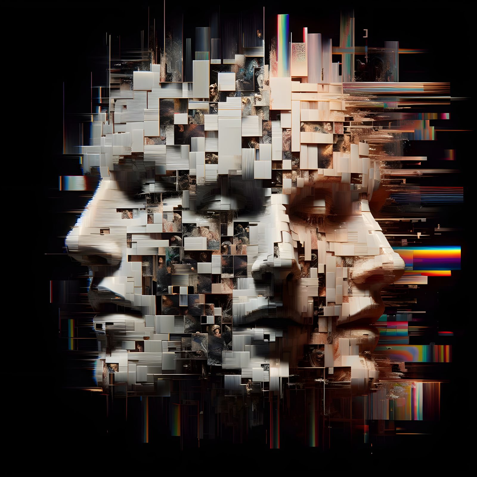 Distorted Film Reel with Fragmented Faces in Analog Abstract