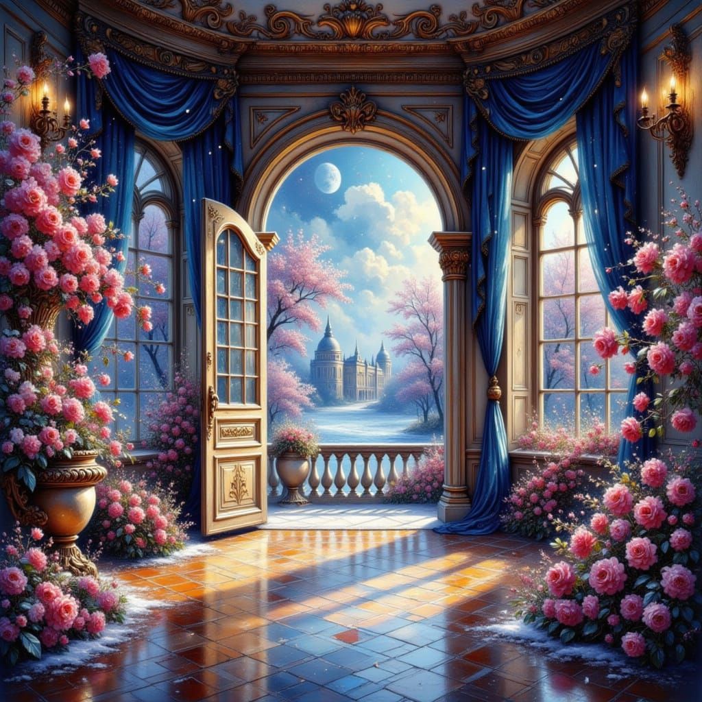 Grand Ballroom Opens to Winter Garden in Ethereal Palace