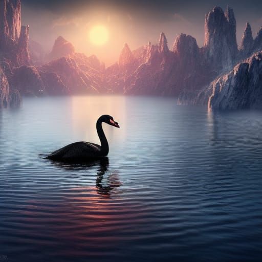 Black Swan on Sunlit Lake: Digital Matte Painting