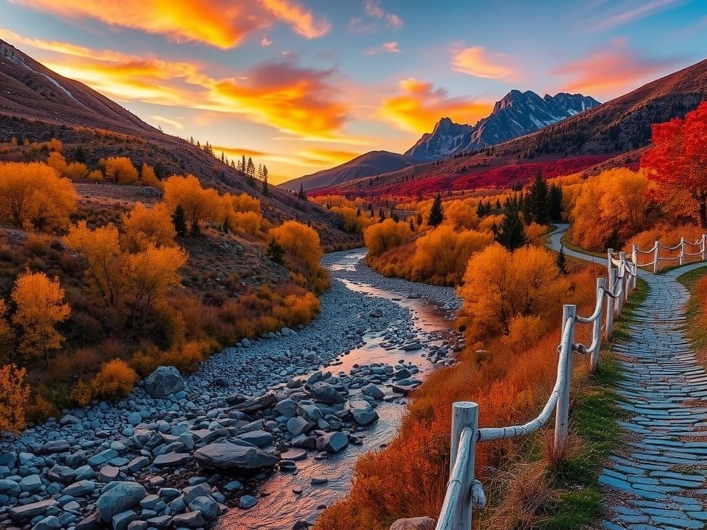 Autumn Valley Landscape with Winding Creek