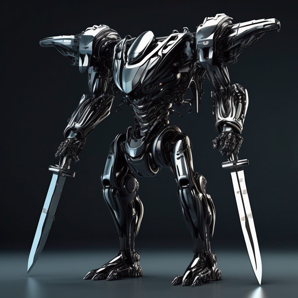 Detailed Military Mech with Futuristic Sword